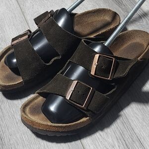 Birkenstock Arizona Brown Suede With Contoured Cork Footbed Sandals Size 8